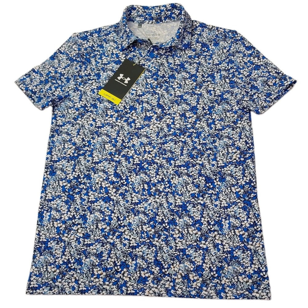 Under Armour Boys Youth M YM UPF 30 Loose Fit Stretchy Polo Shirt NWT Blue‎